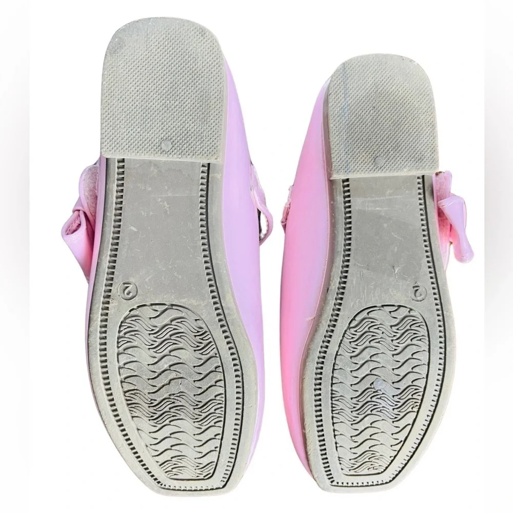 Lucky Top Girls Flat Mary Jane Pink Shoes Size 2 with Bow Detail